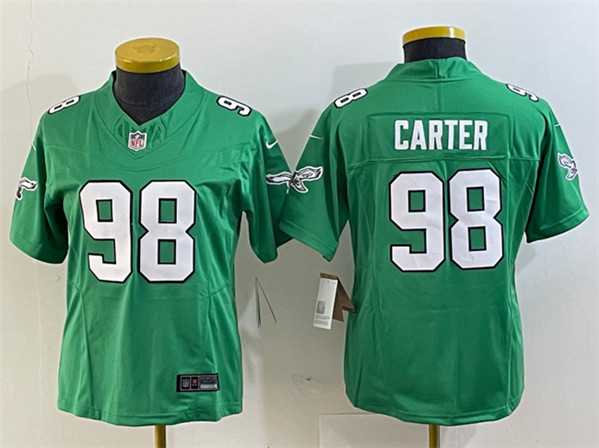 Womens Philadelphia Eagles #98 Jalen Carter Green 2023 F.U.S.E. Stitched Football Jersey(Run Small)->women nfl jersey->Women Jersey